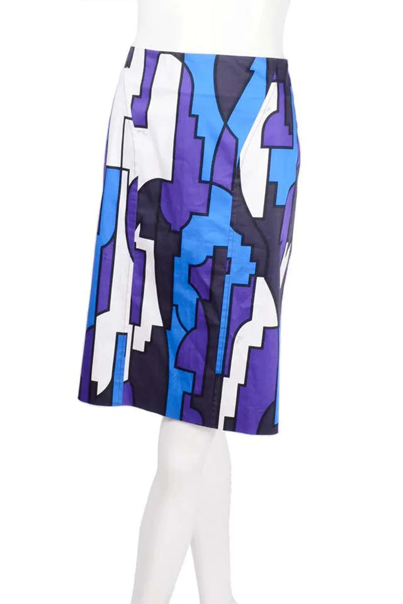 Emilio Pucci 2 Piece Abstract Geometric Skirt W Purple Jersey Top & Sash