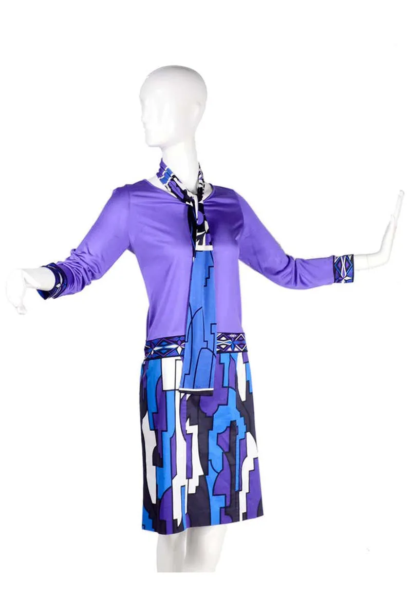 Emilio Pucci 2 Piece Abstract Geometric Skirt W Purple Jersey Top & Sash