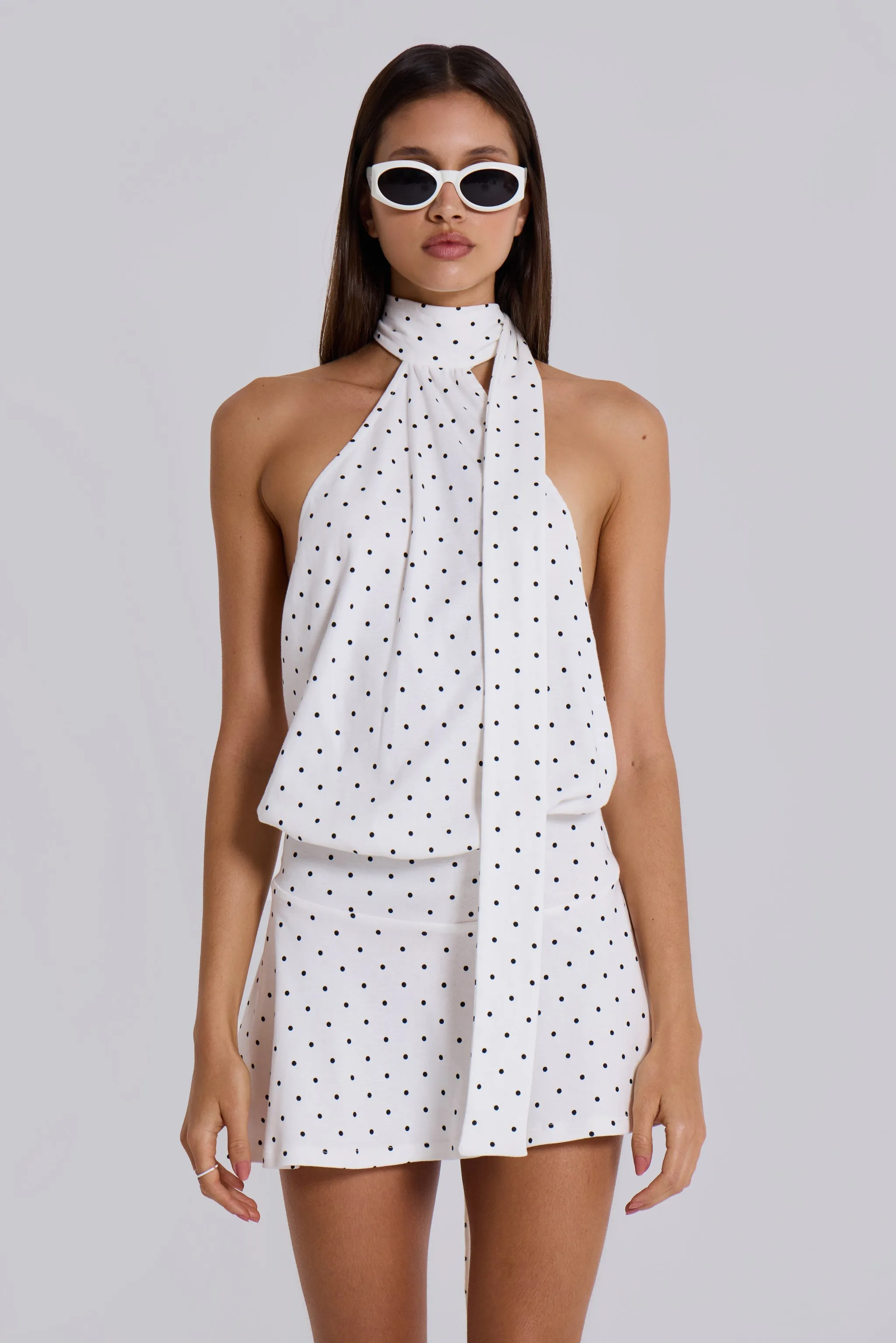 Enya Backless Mini Dress in Polkadot