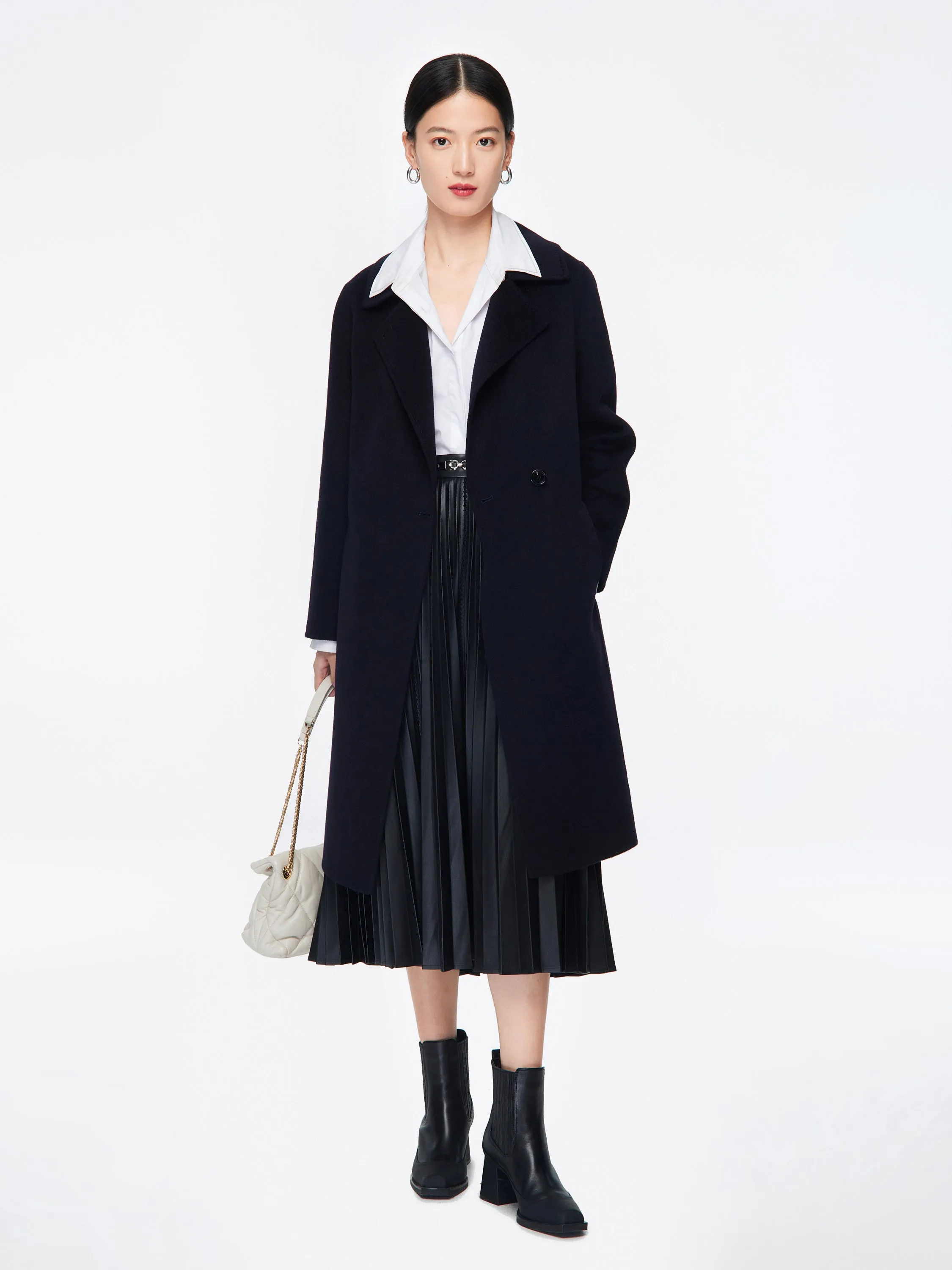 EP YAYING Lapel Collar Belted Cashmere Coat