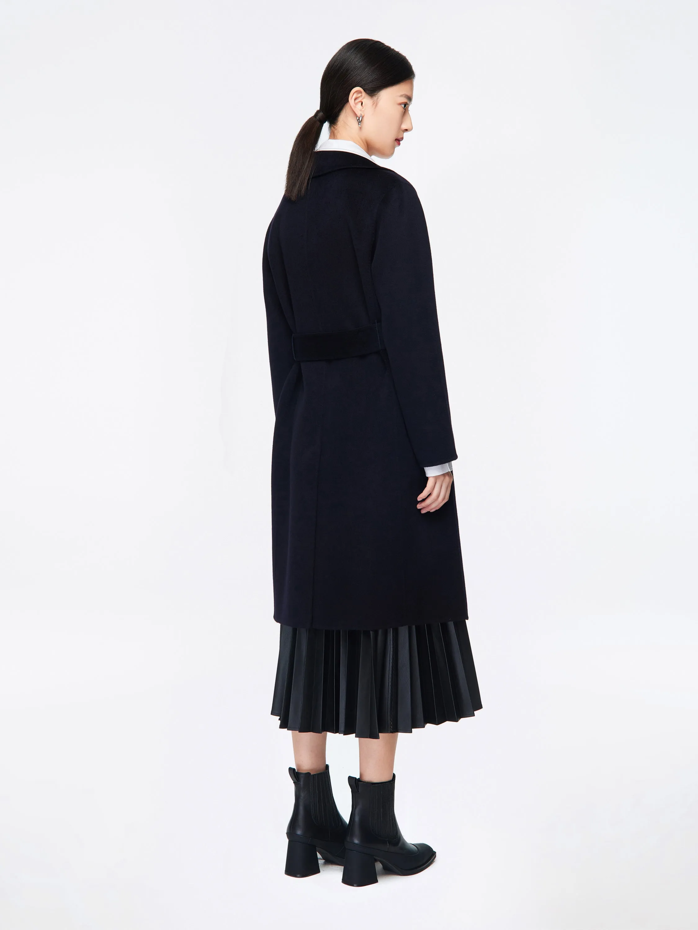 EP YAYING Lapel Collar Belted Cashmere Coat