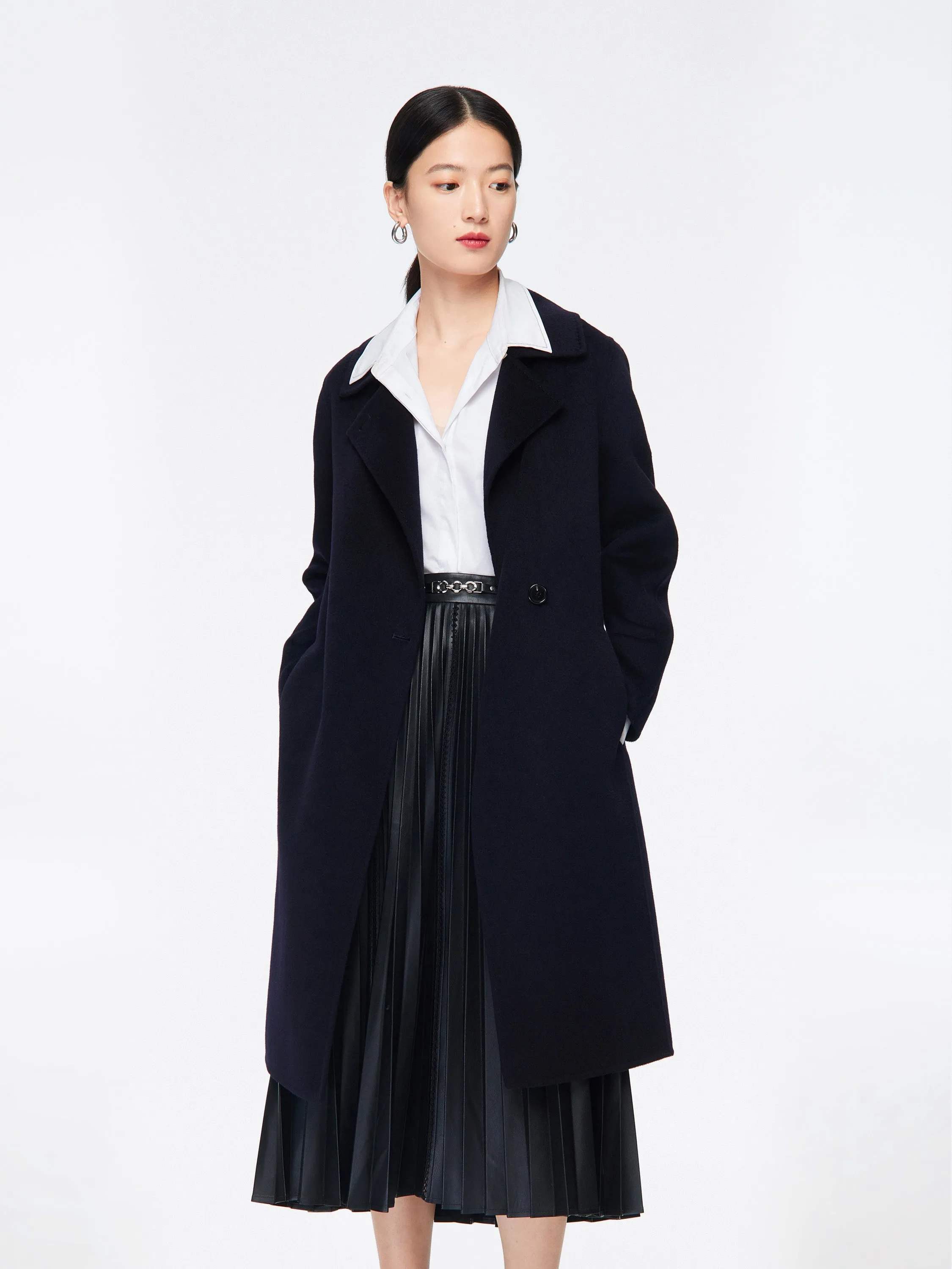 EP YAYING Lapel Collar Belted Cashmere Coat