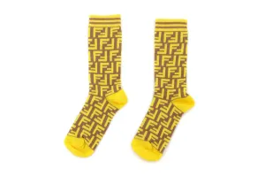 F Yellow/Brown Logo Socks