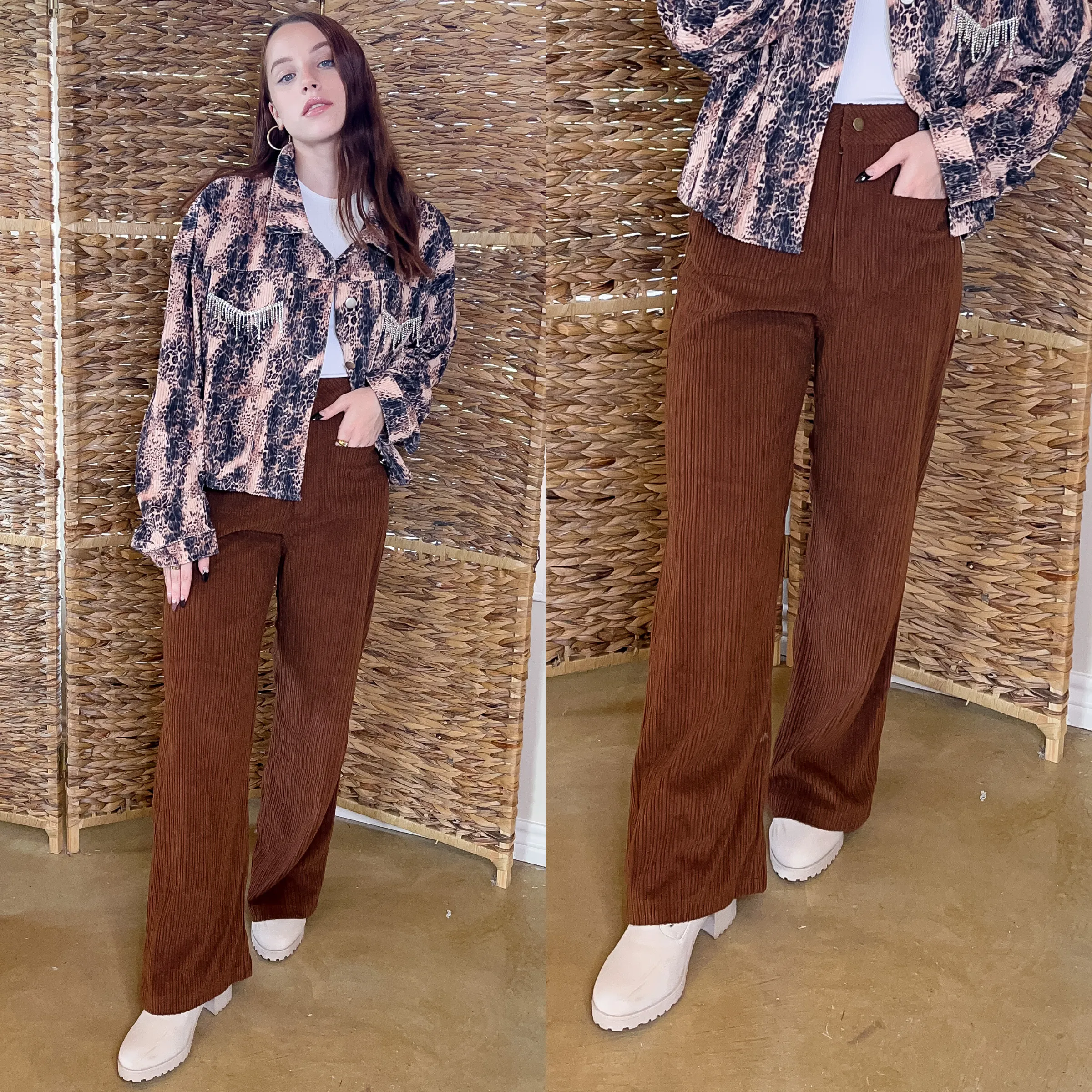 Favorable Day Wide Leg Corduroy Pants in Brown