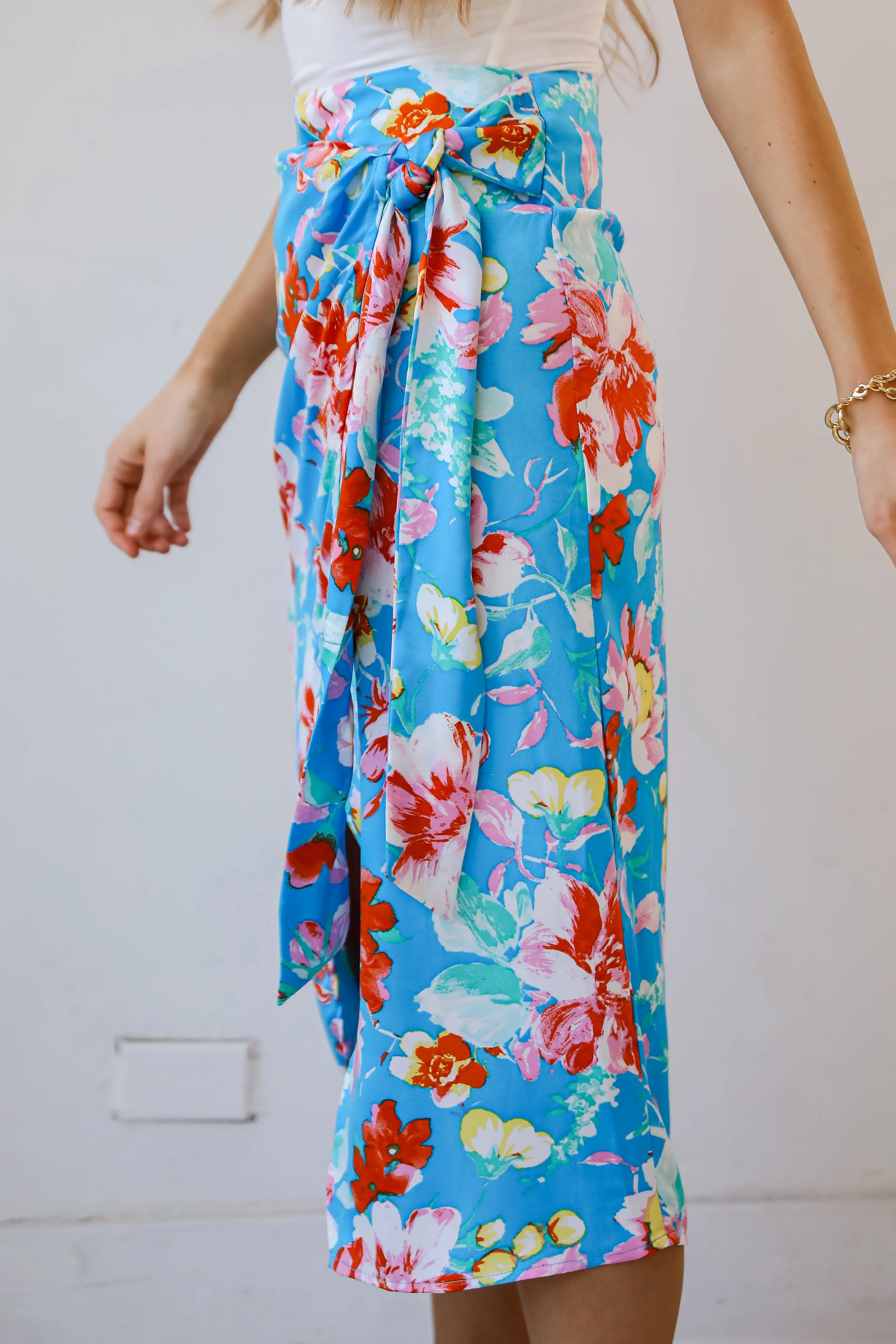 FINAL SALE - Tropical Sun Blue Floral Wrap Midi Skirt - DU DEAL