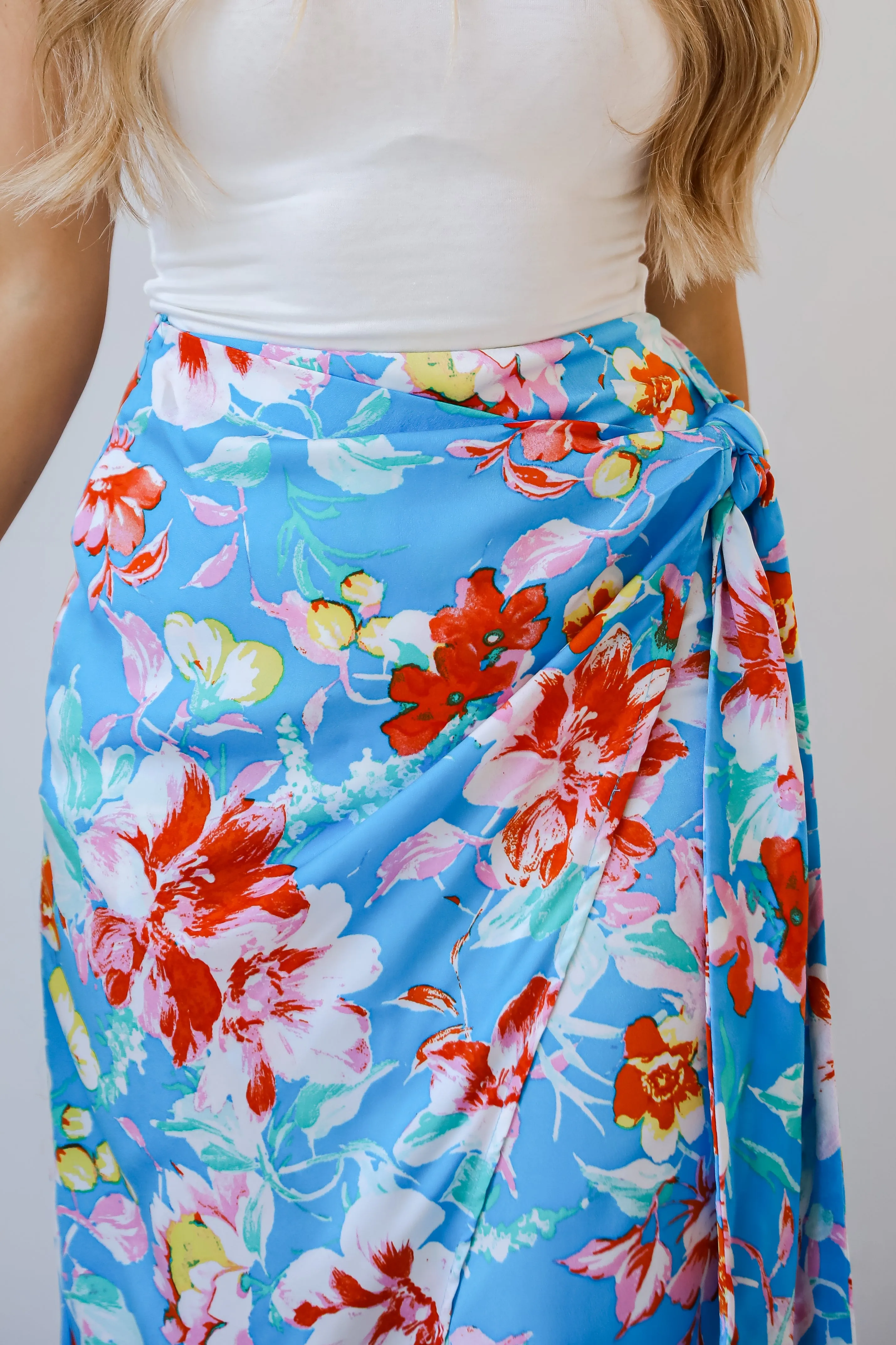 FINAL SALE - Tropical Sun Blue Floral Wrap Midi Skirt - DU DEAL