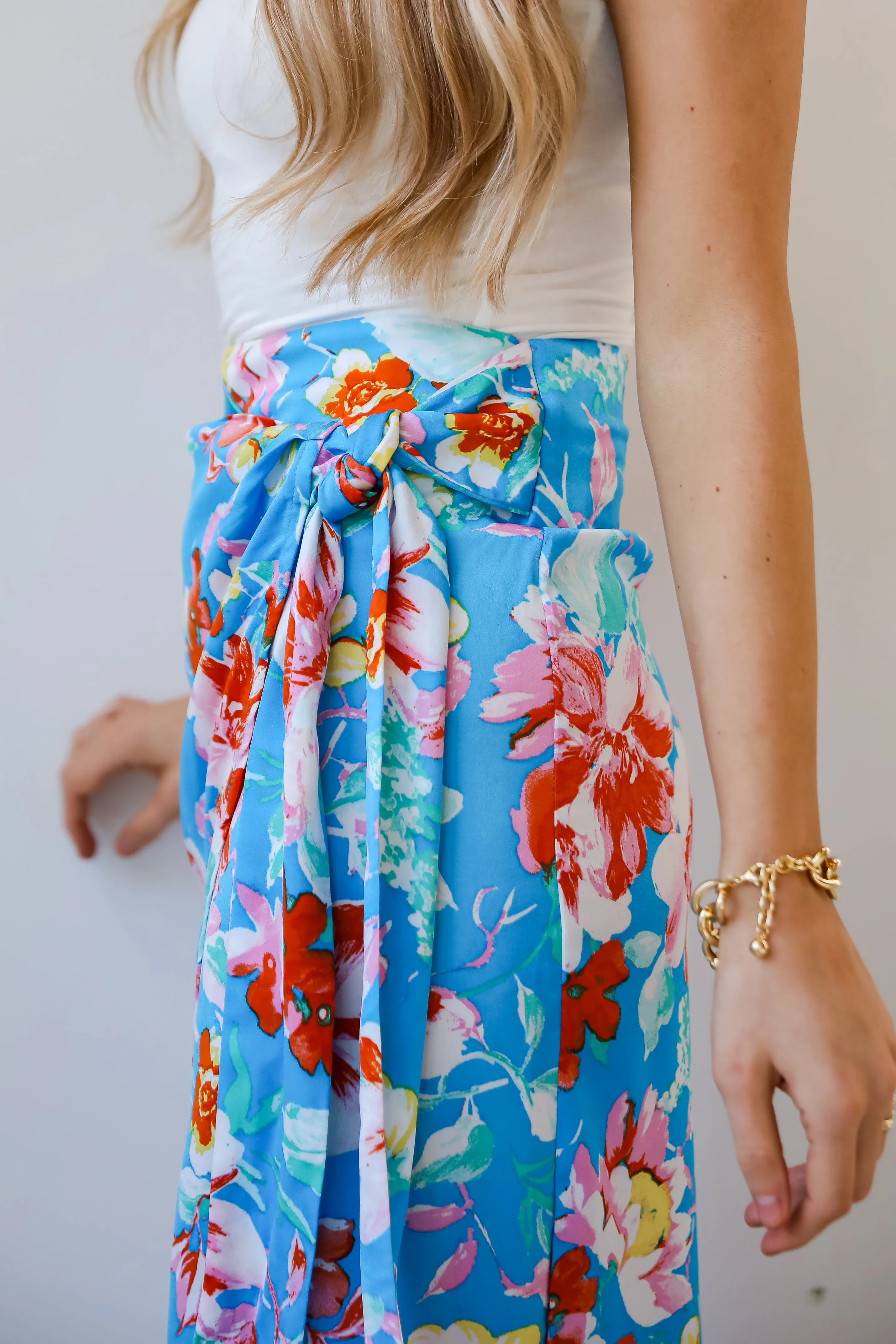 FINAL SALE - Tropical Sun Blue Floral Wrap Midi Skirt - DU DEAL