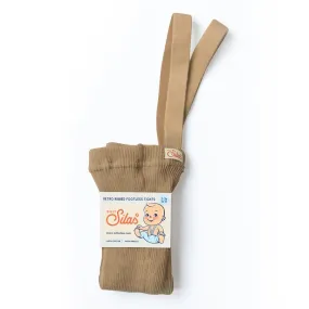 [Footless] Cotton 100% tights with braces-Light brown