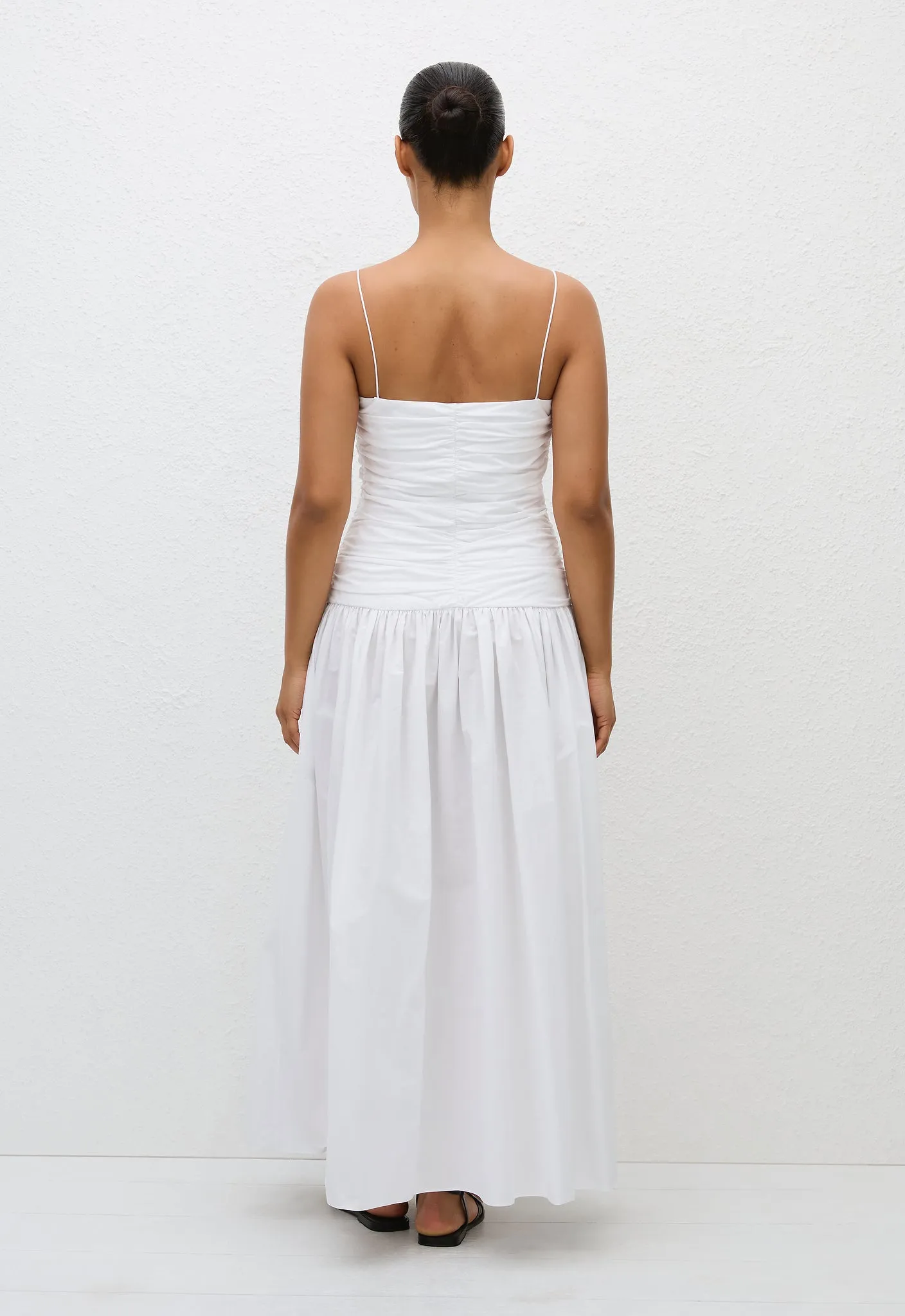 Gathered Drop Waist Dress - White