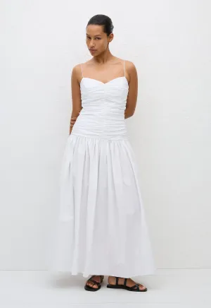 Gathered Drop Waist Dress - White