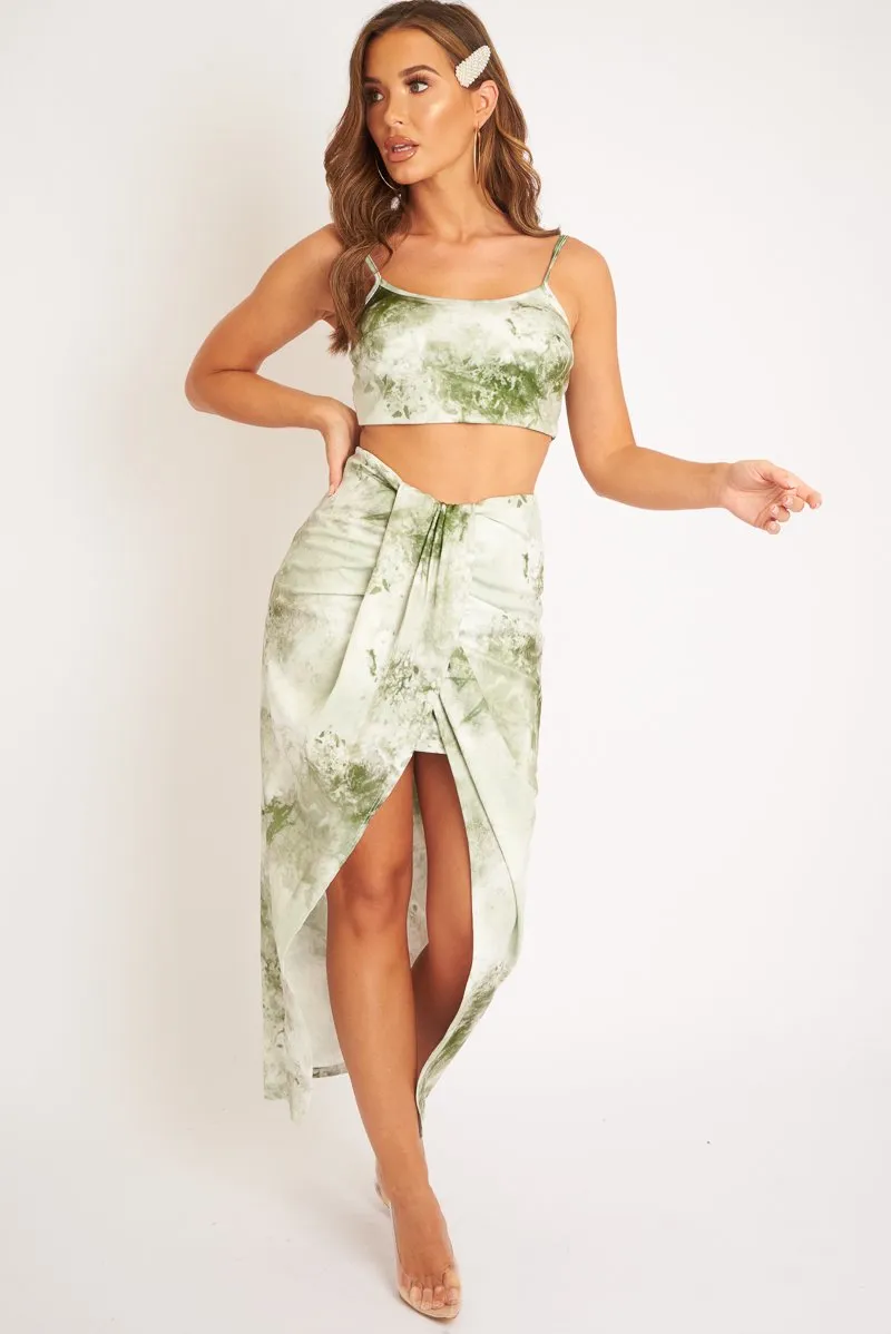 Green Tie Dye Midi Skirt and Crop Top Co-ord - Lisa