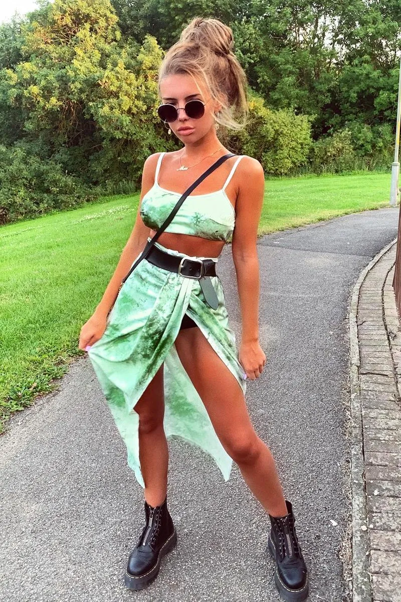 Green Tie Dye Midi Skirt and Crop Top Co-ord - Lisa