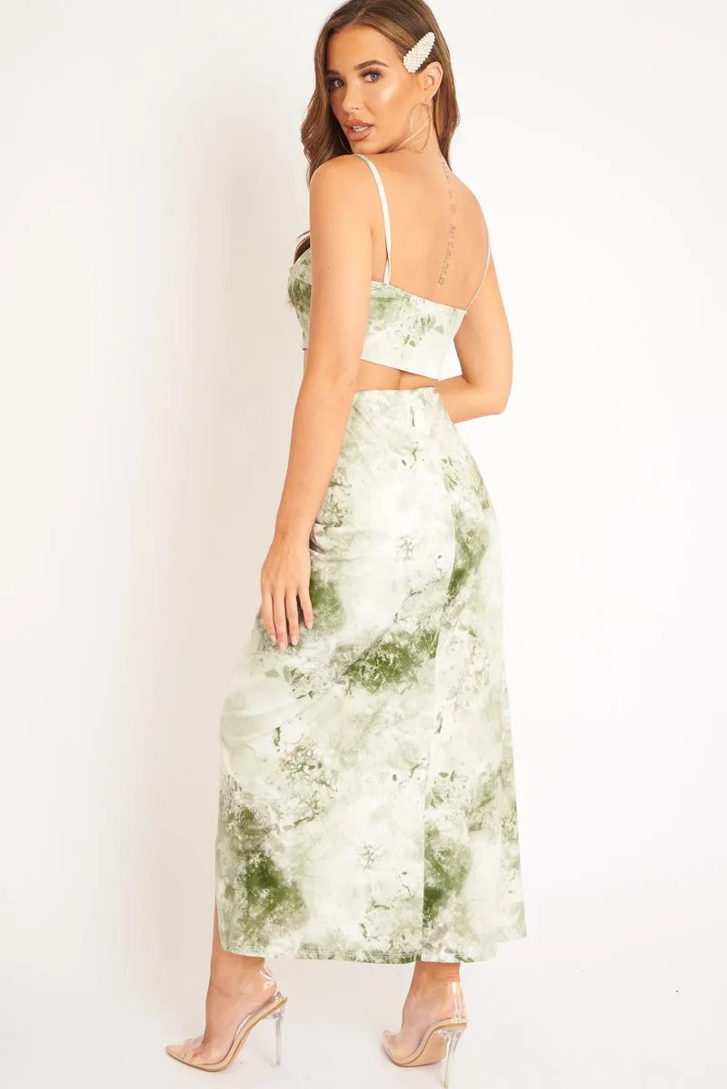 Green Tie Dye Midi Skirt and Crop Top Co-ord - Lisa