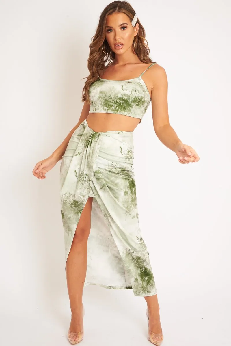 Green Tie Dye Midi Skirt and Crop Top Co-ord - Lisa