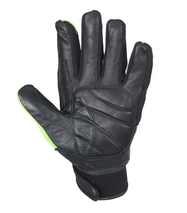 Green/Black Leather Motorcycle Gloves, GLZ108-GREEN-DL