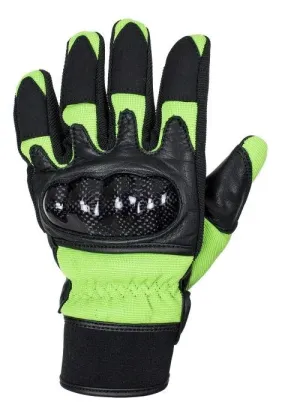 Green/Black Leather Motorcycle Gloves, GLZ108-GREEN-DL