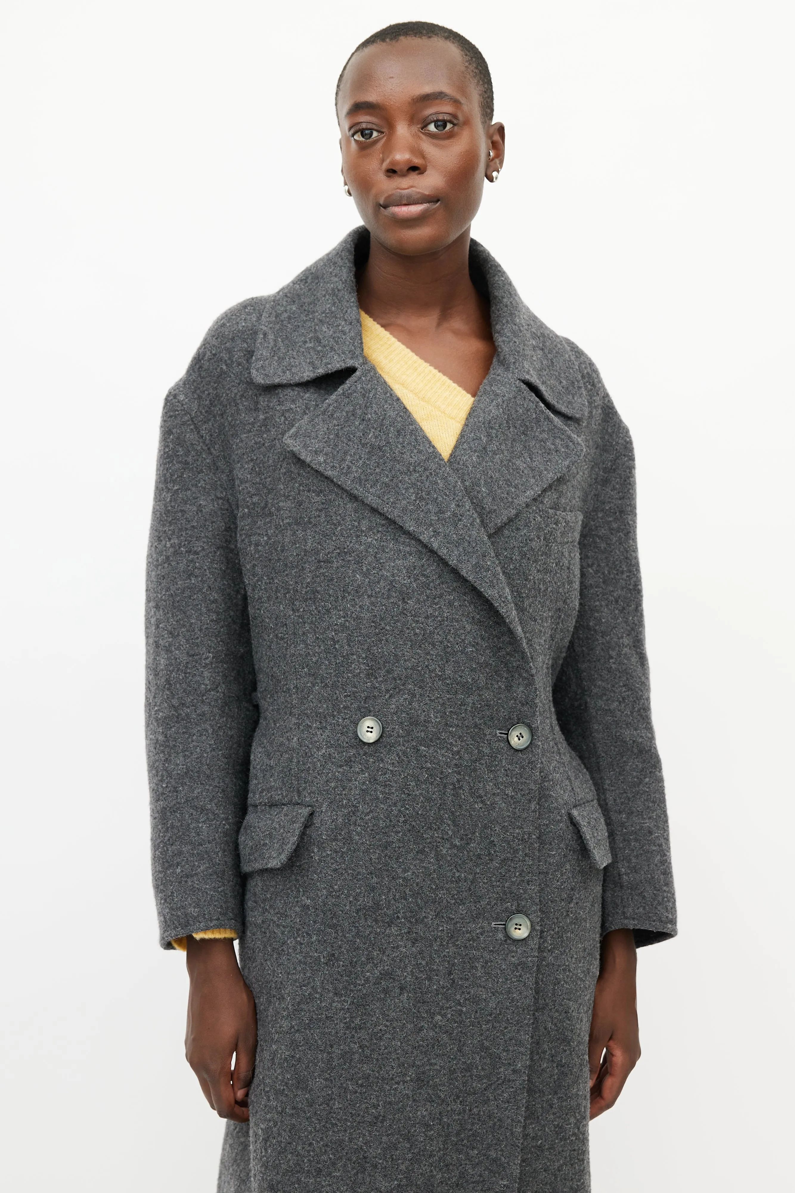 Grey Double Breasted Wool Coat