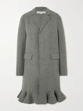 Grey ruffled wool-blend felt coat