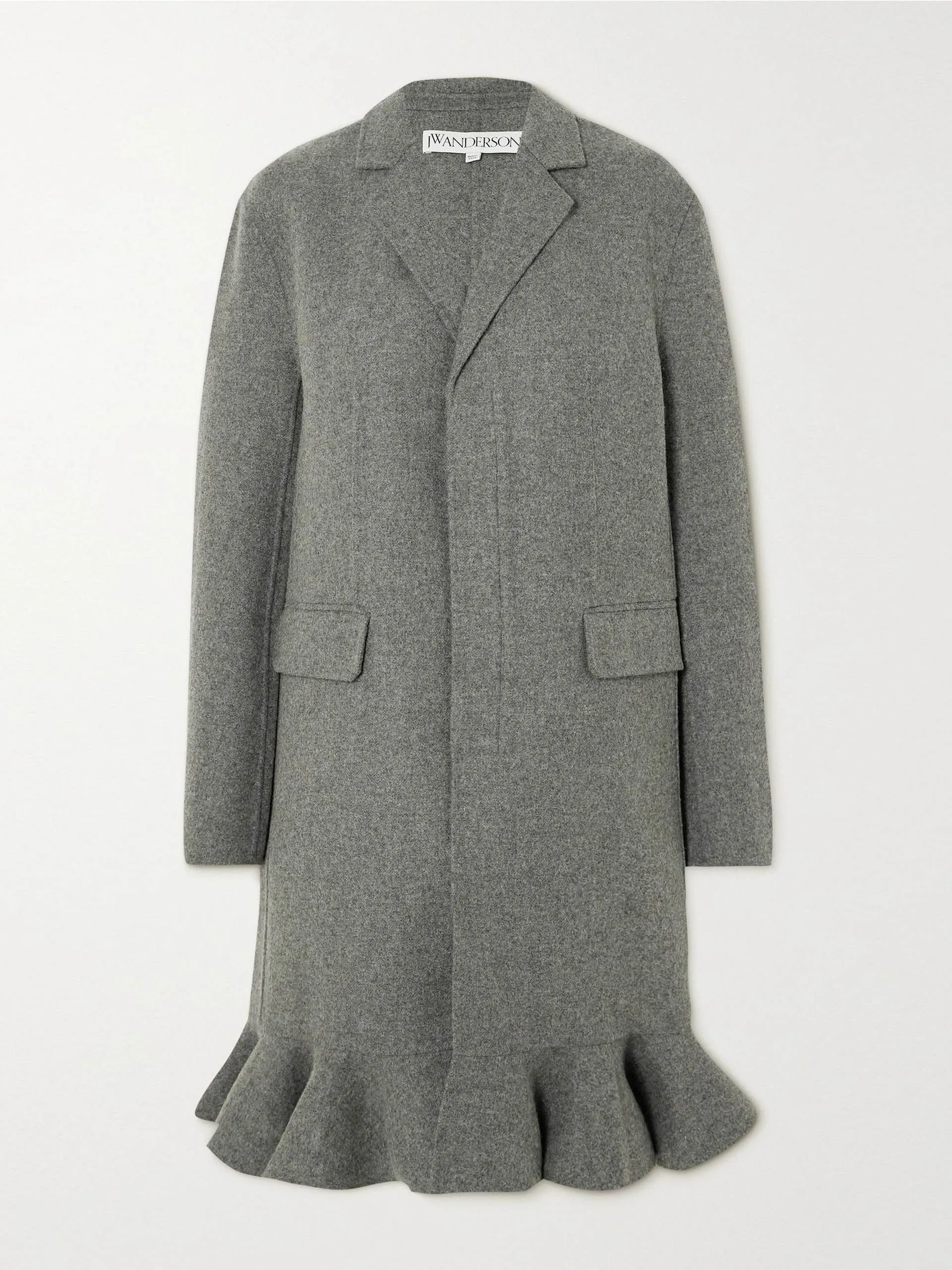 Grey ruffled wool-blend felt coat