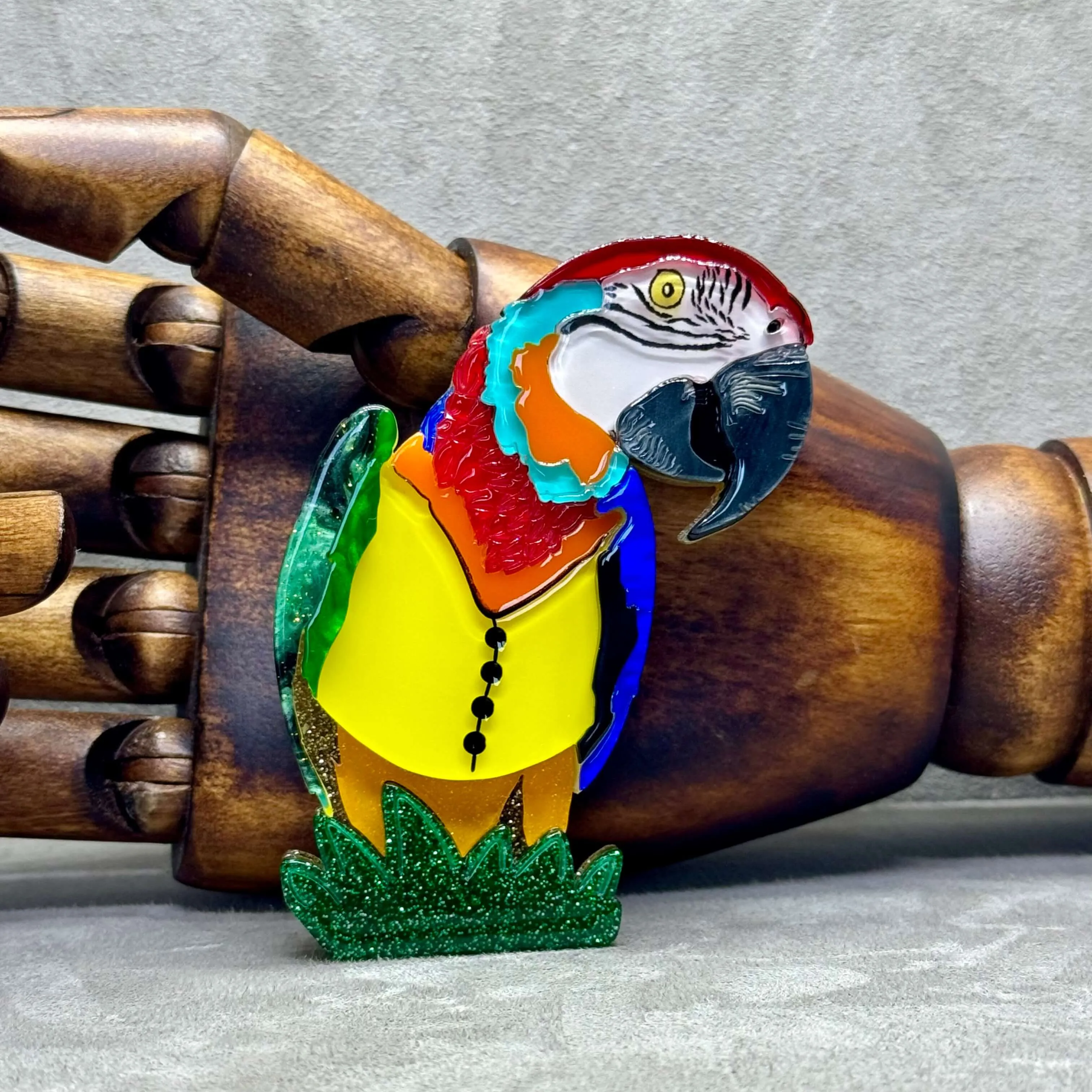 Handmade Acrylic Art - Blue & Gold Macaw brooch