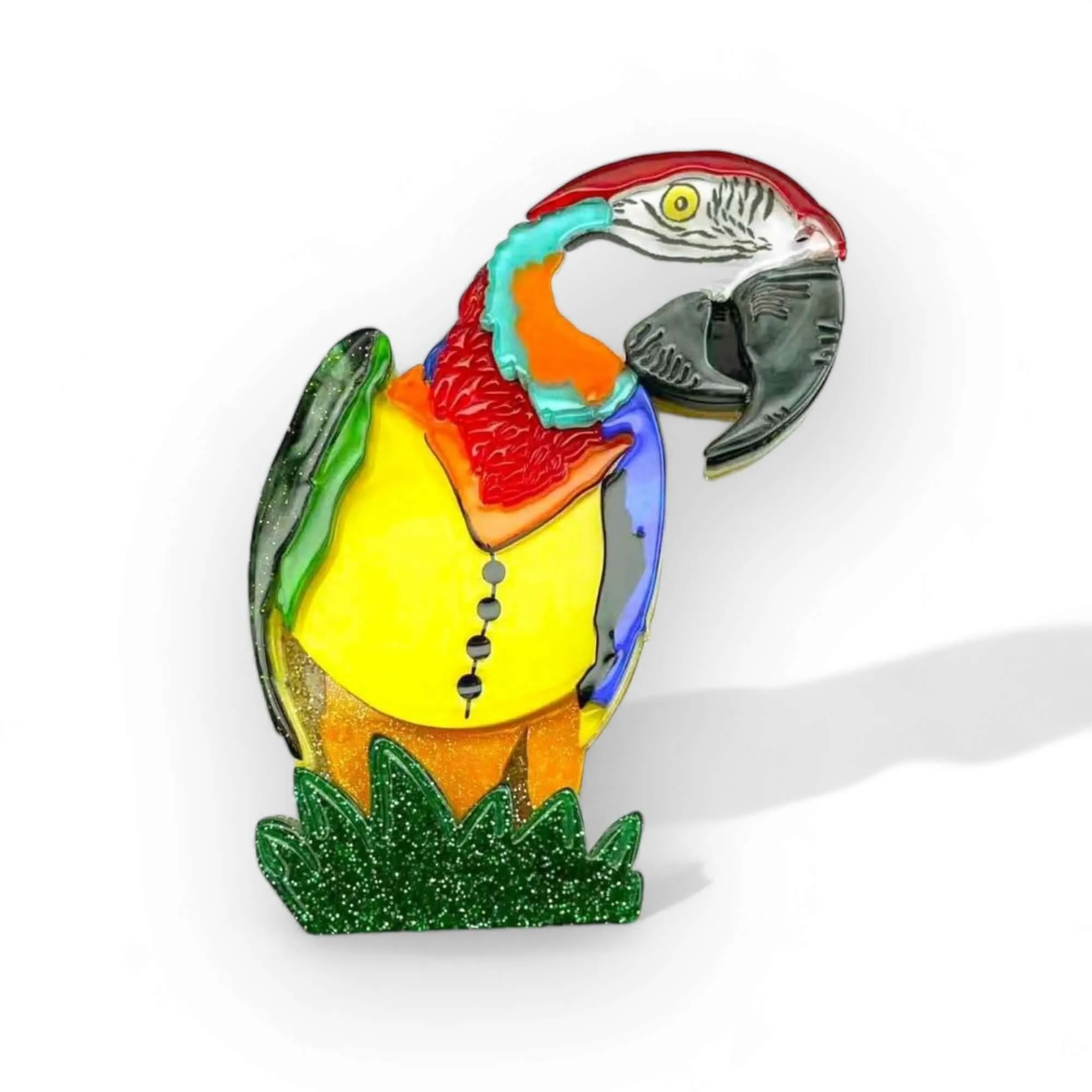 Handmade Acrylic Art - Blue & Gold Macaw brooch