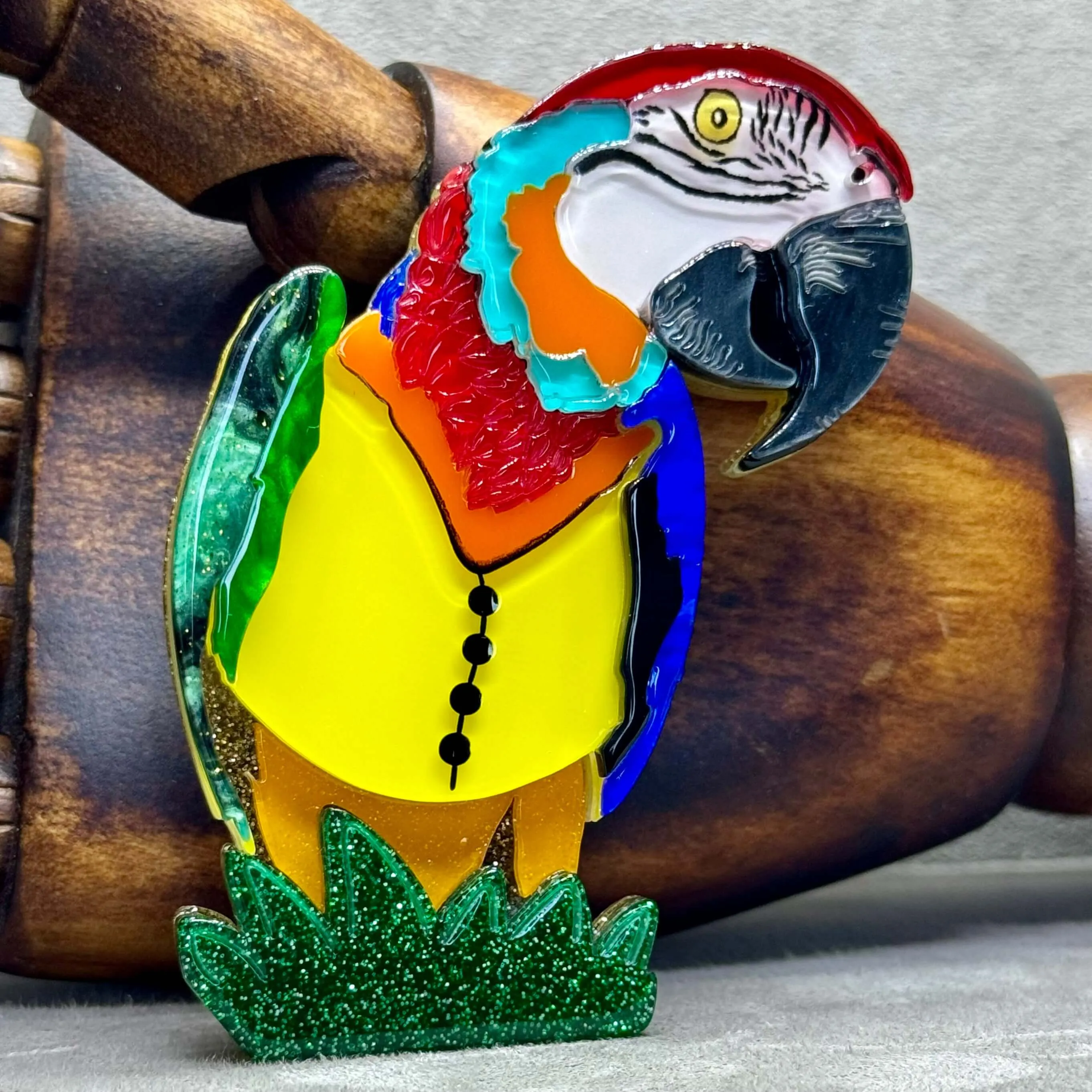 Handmade Acrylic Art - Blue & Gold Macaw brooch