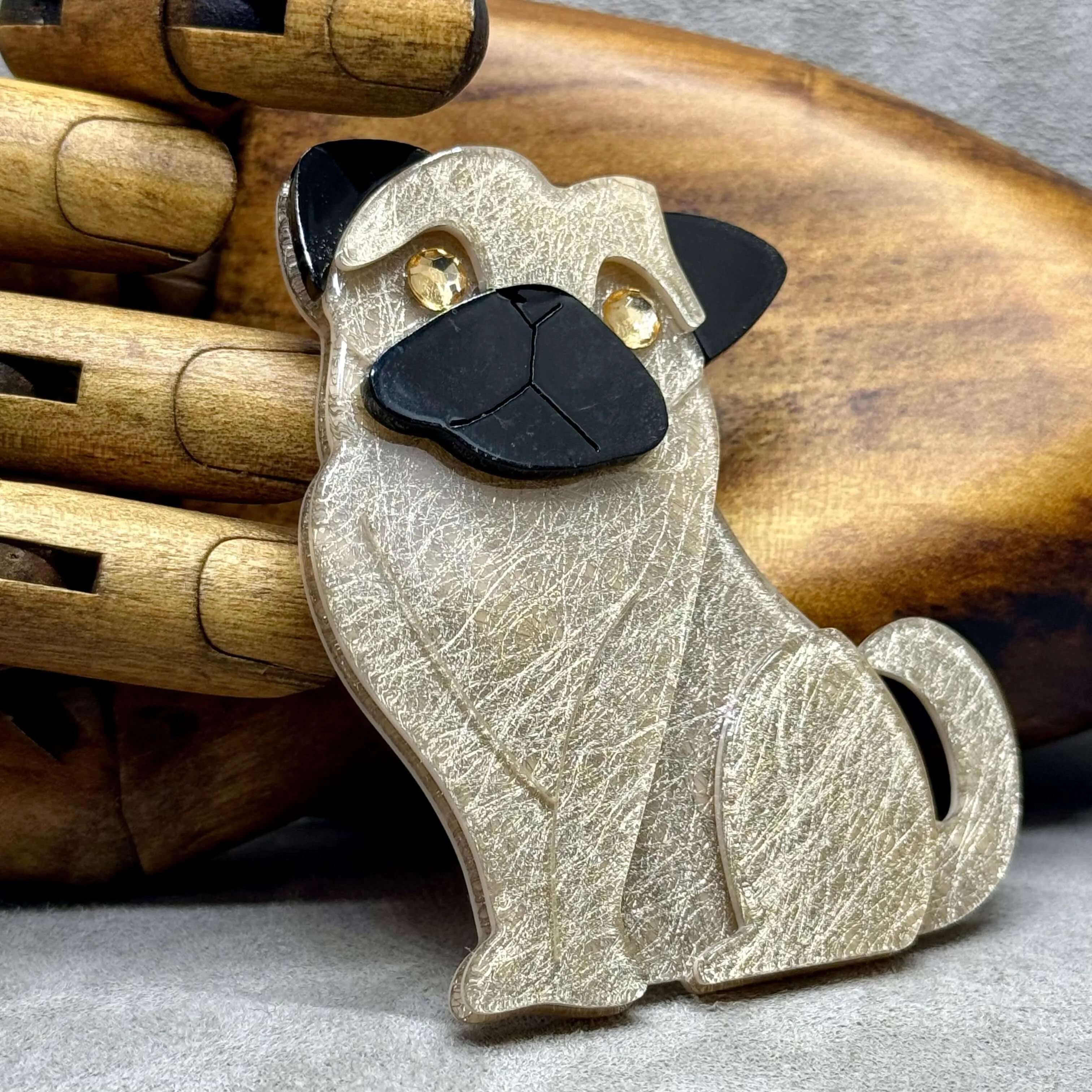 Handmade Acrylic Art Brooch - The Perky Pug