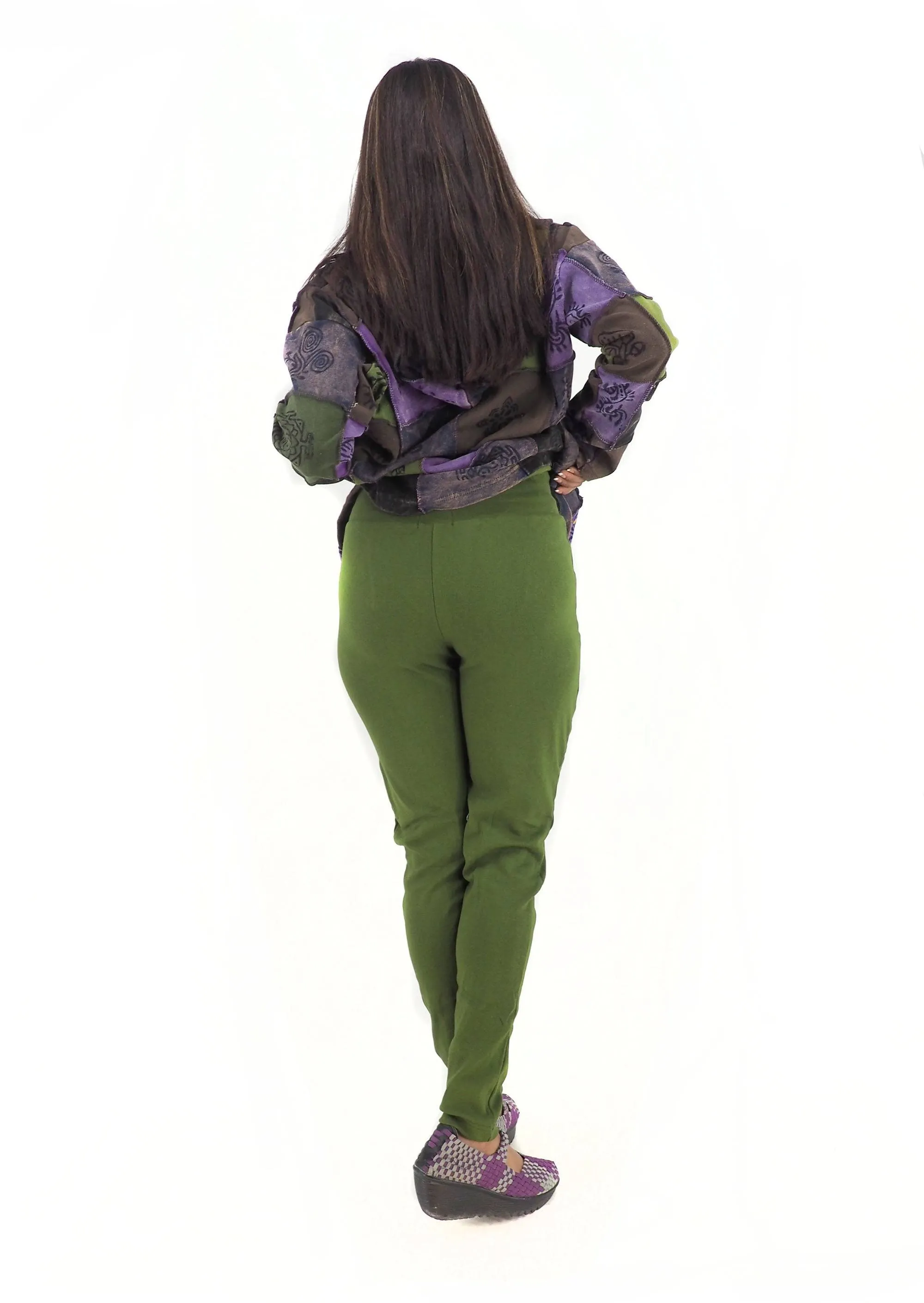 Handmade Casual Boho Cotton Solid Color Leggings Yoga Pants Size S/M to L/XL Green