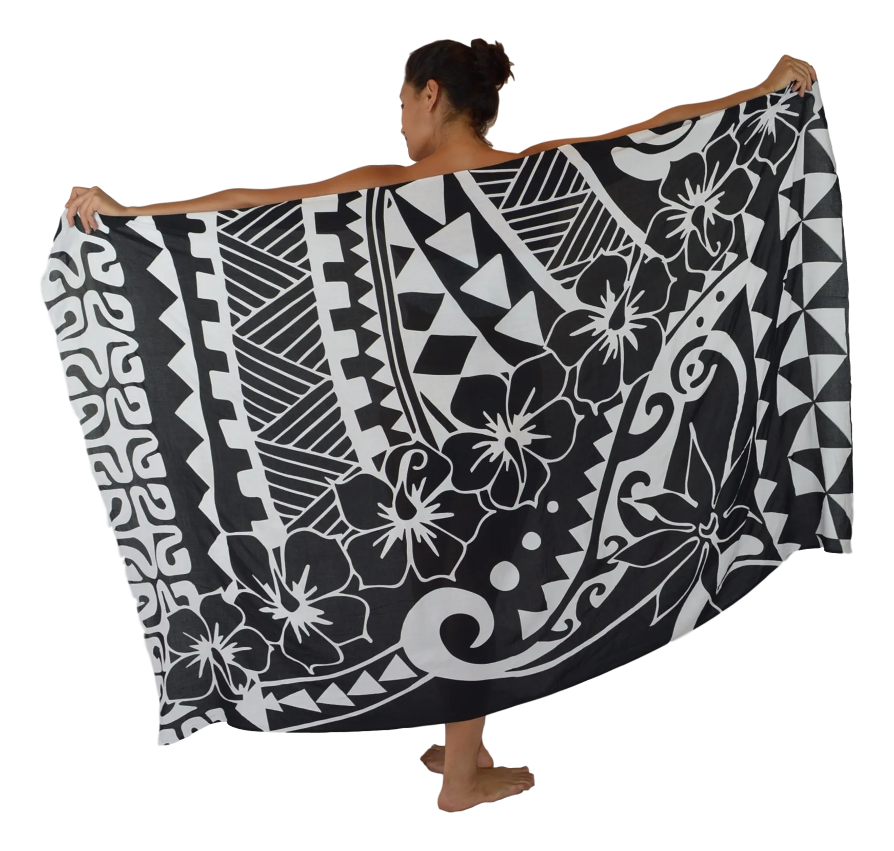 Hawaiian Tribal | Hibiscus Sarong | Black Sarong | Pareo