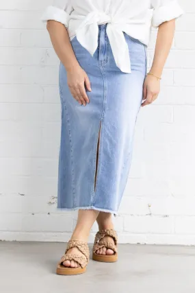 HAZE DENIM MIDI SKIRT - Mid Wash