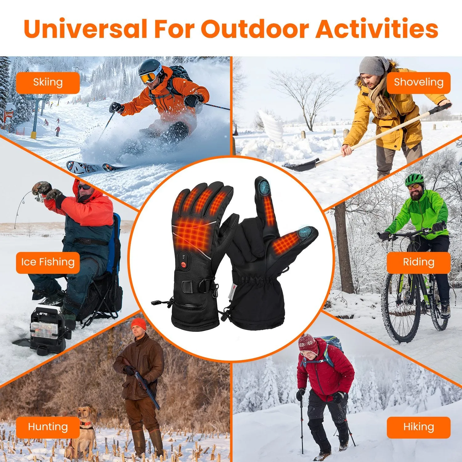 Heated Gloves, 5V 3000 mAh Rechargeable Heated Gloves for Men Women, Waterproof Battery Heated Gloves, Upgrade Non-Slip Electric Heating Gloves for Cycling Skiing Hiking Hunting