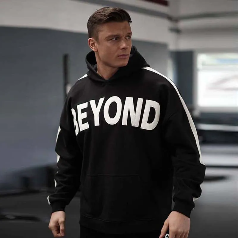 Hzori Fall Winter Hooded Pullover Oversize Sweater Men's Muscle Brothers Loose Sports and Leisure Coat