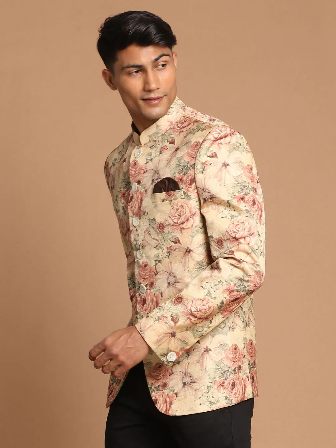 Jashvi Men's Beige Printed Jodhpuri