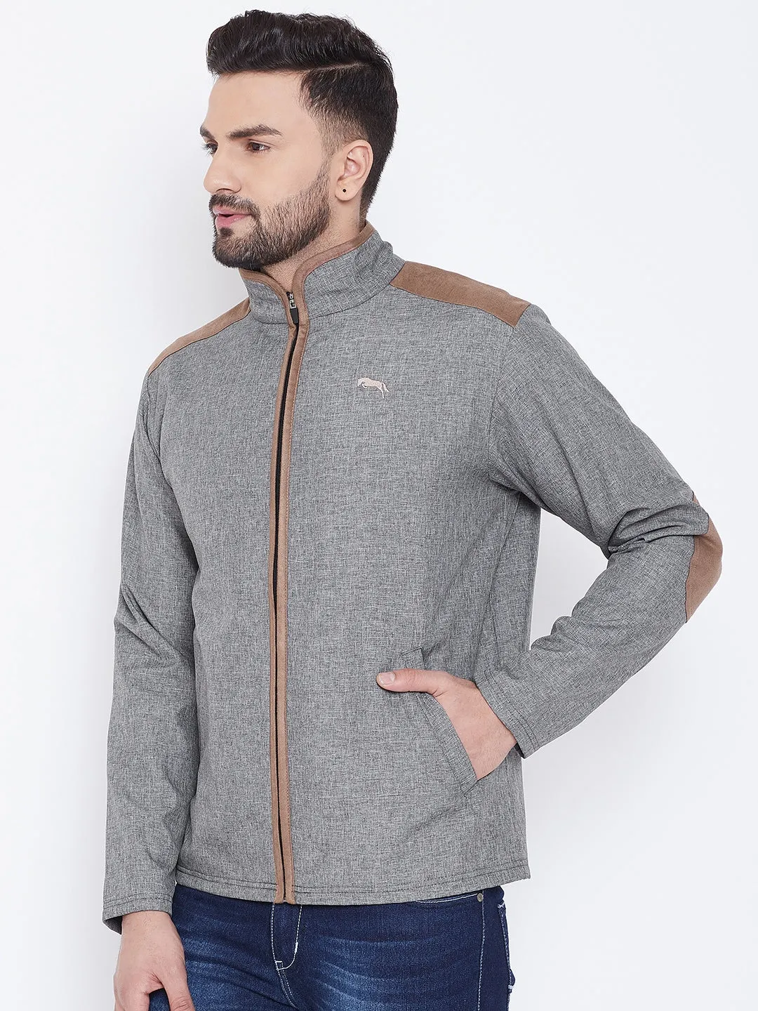 JUMP USA Men Grey Solid Bomber Jacket