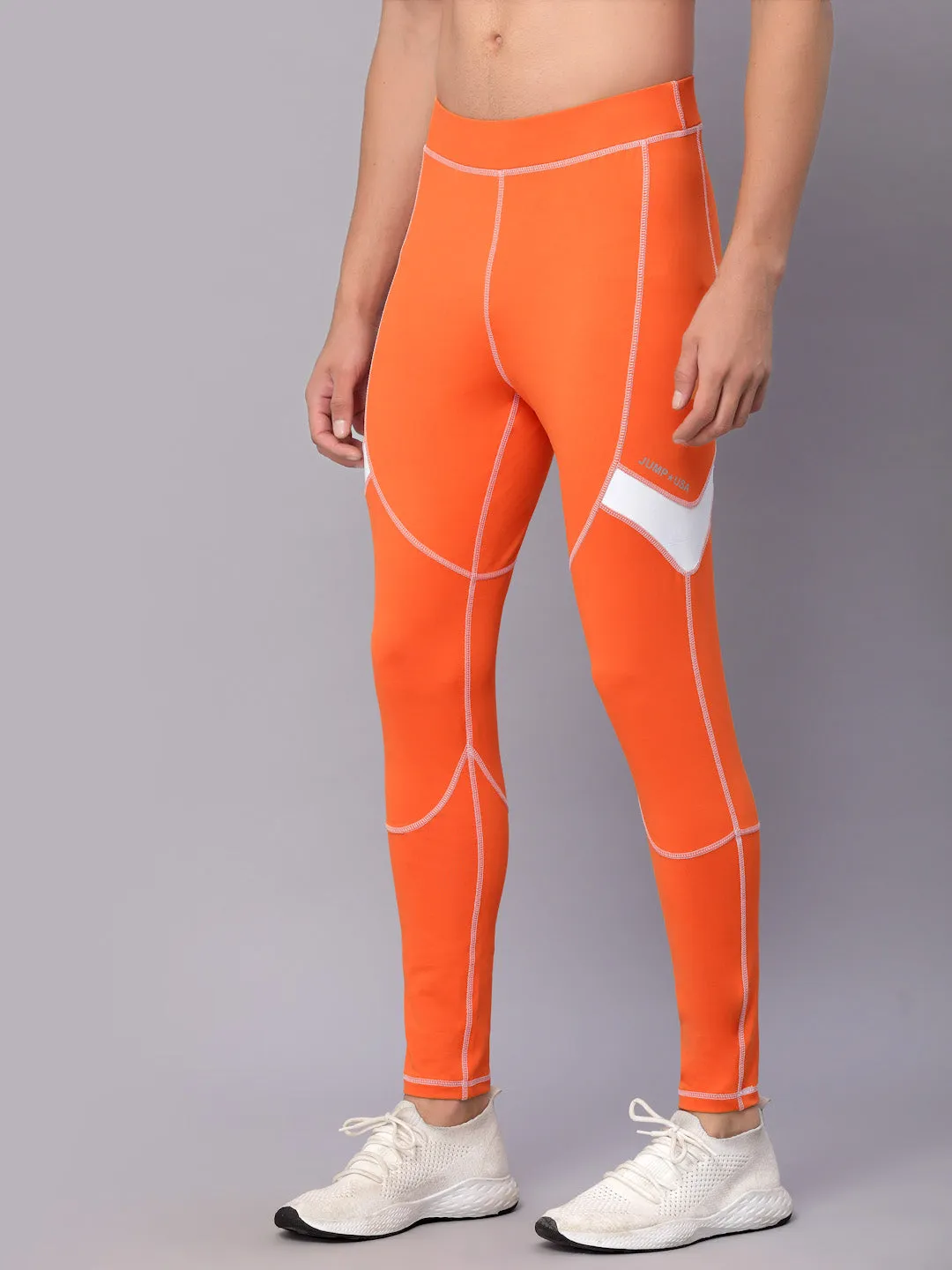 JUMP USA Men Orange Rapid Dry-Fit Antimicrobial Running Tights