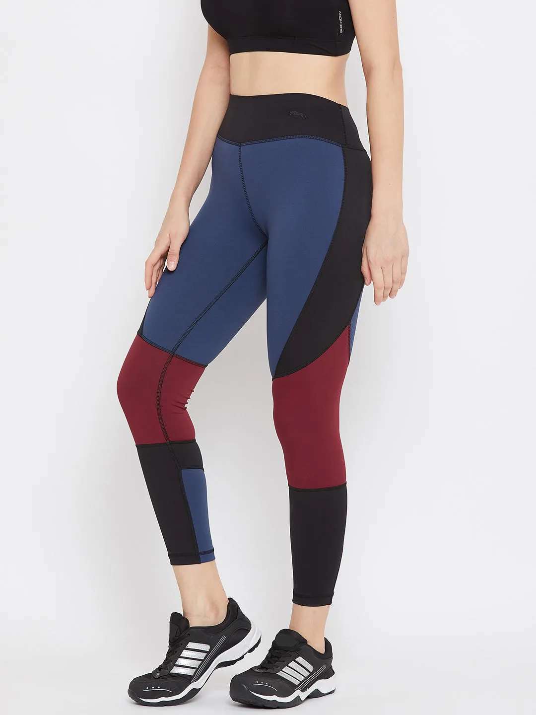 JUMP USA Women Blue & Red Colourblock Active Wear Tights