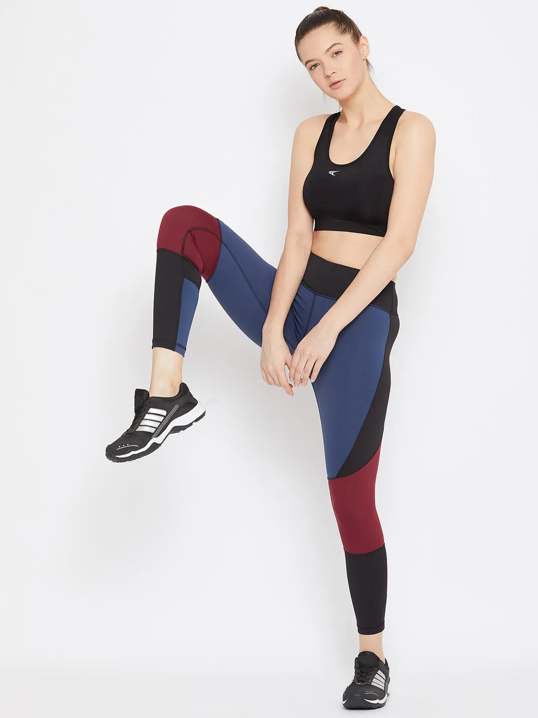 JUMP USA Women Blue & Red Colourblock Active Wear Tights