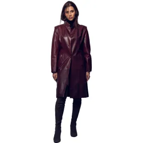 Kasper Women's Genuine Leather Long Coat Burgundy