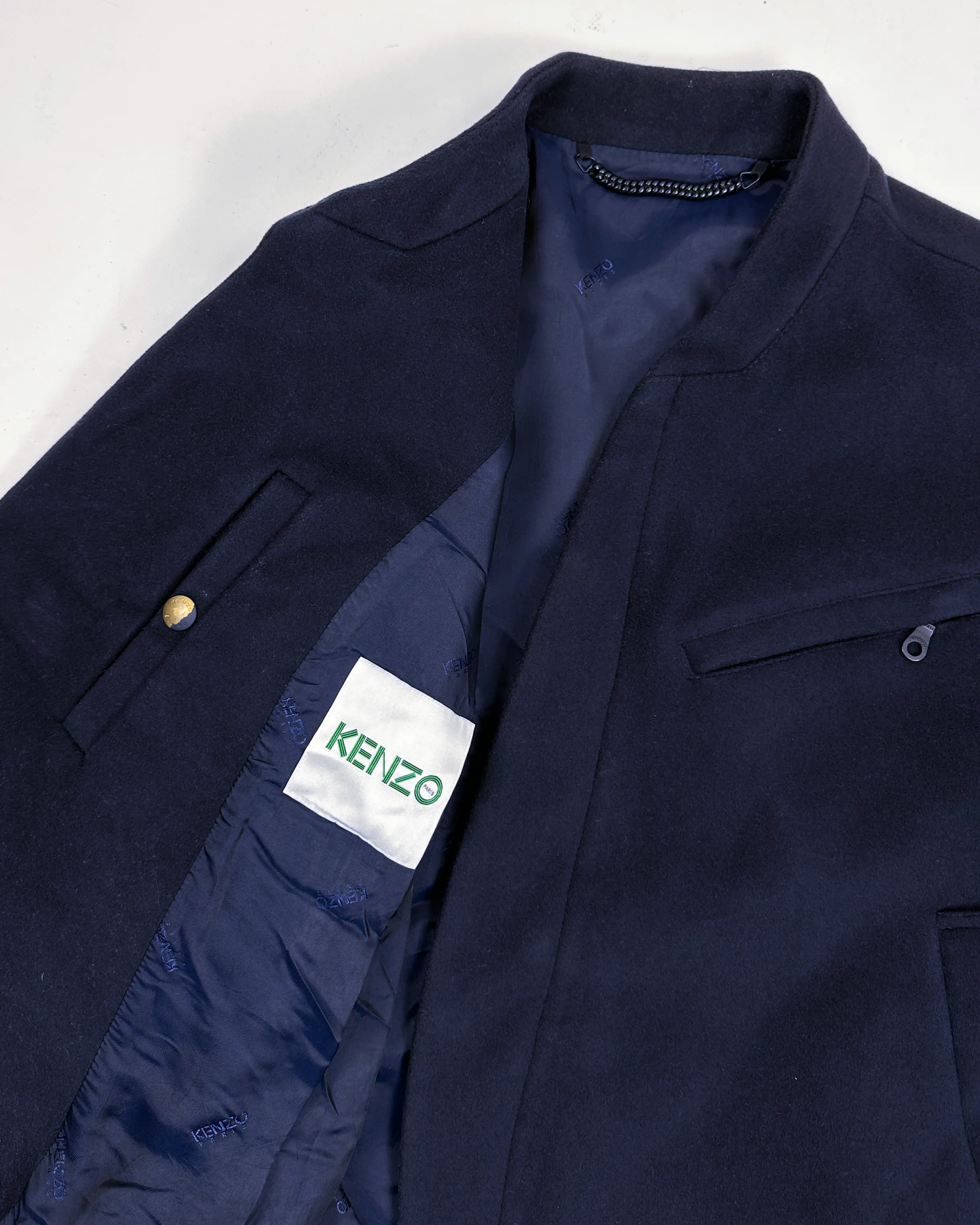 Kenzo Navy Blue Wool   Cashmere Splited Jacket 2000's