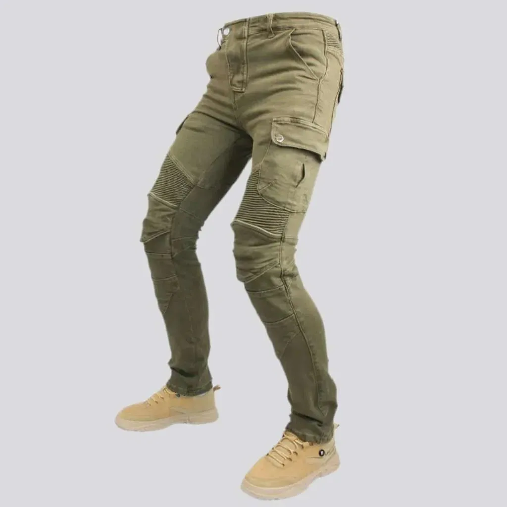 Knee-pads riding men's jean pants