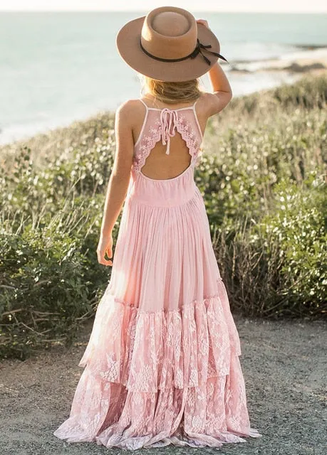 La Boheme - Lace Boho Dress, Flower Girl Dress - Light Pink