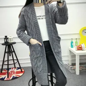 Lanfubeisi black leggings outfit fall Twist Sweater Cardigan Coat Women's Thick Needle Korean Style Loose Mid-Length Sweater Coat