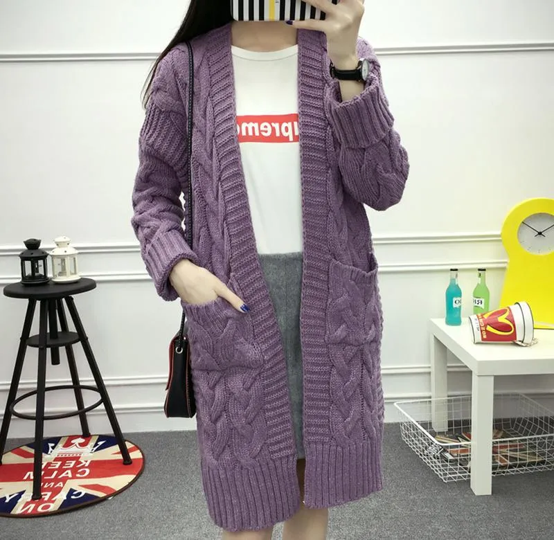 Lanfubeisi black leggings outfit fall Twist Sweater Cardigan Coat Women's Thick Needle Korean Style Loose Mid-Length Sweater Coat