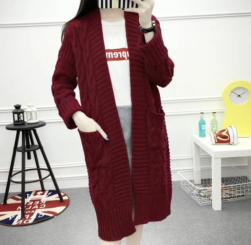 Lanfubeisi black leggings outfit fall Twist Sweater Cardigan Coat Women's Thick Needle Korean Style Loose Mid-Length Sweater Coat