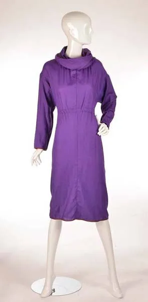 Late 20th Century Geoffrey Beene Purple Hooded Wool Dress