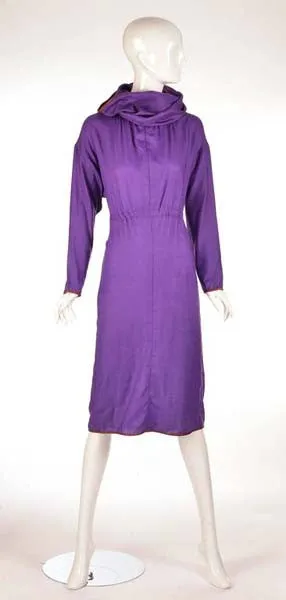 Late 20th Century Geoffrey Beene Purple Hooded Wool Dress