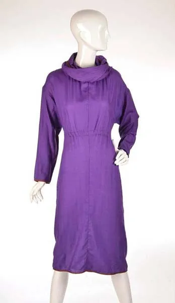 Late 20th Century Geoffrey Beene Purple Hooded Wool Dress