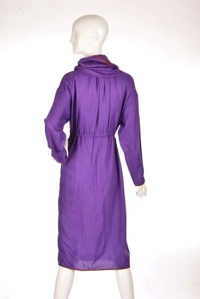 Late 20th Century Geoffrey Beene Purple Hooded Wool Dress