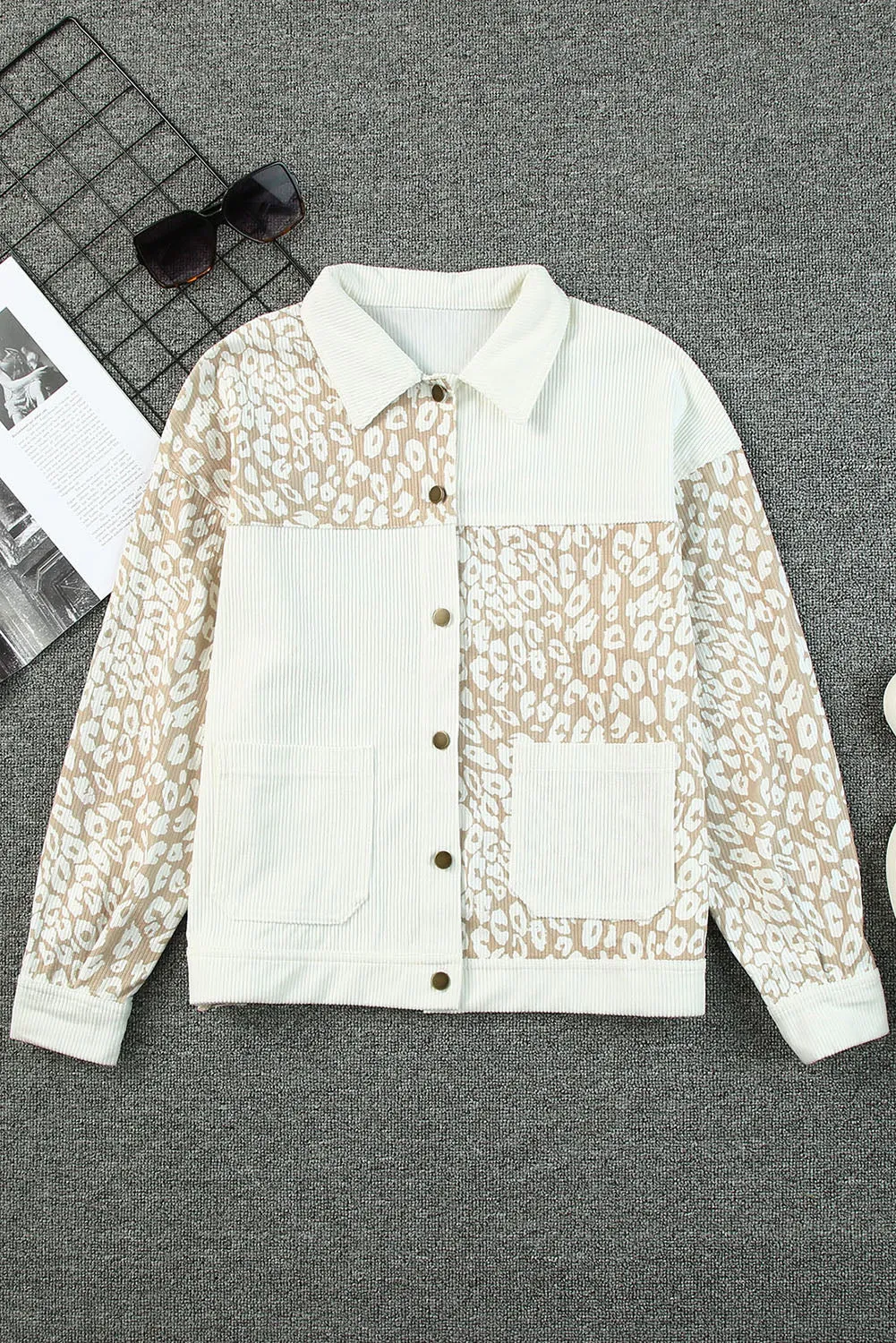 Leopard Print Corduroy Long Sleeve Jacket