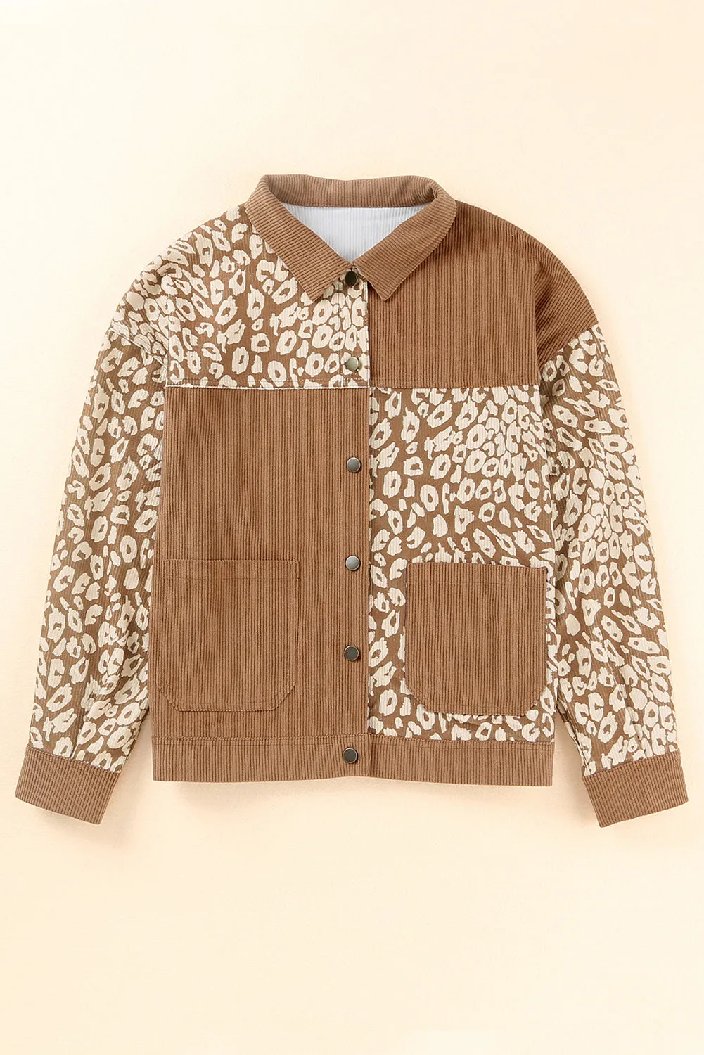 Leopard Print Corduroy Long Sleeve Jacket